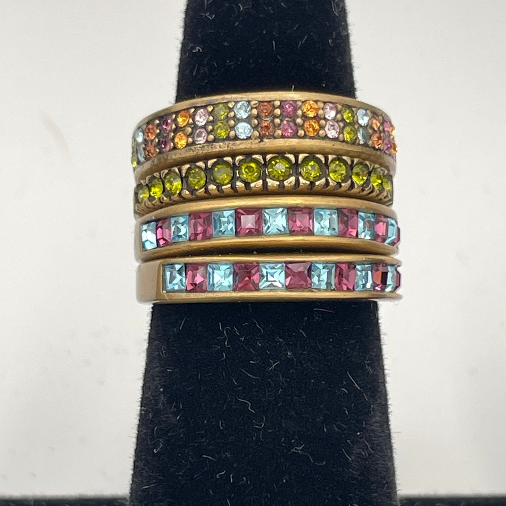 Heidi Daus Bronzetone Metal Women Size 7 Multi-Color Crystal Stackable Ring Set